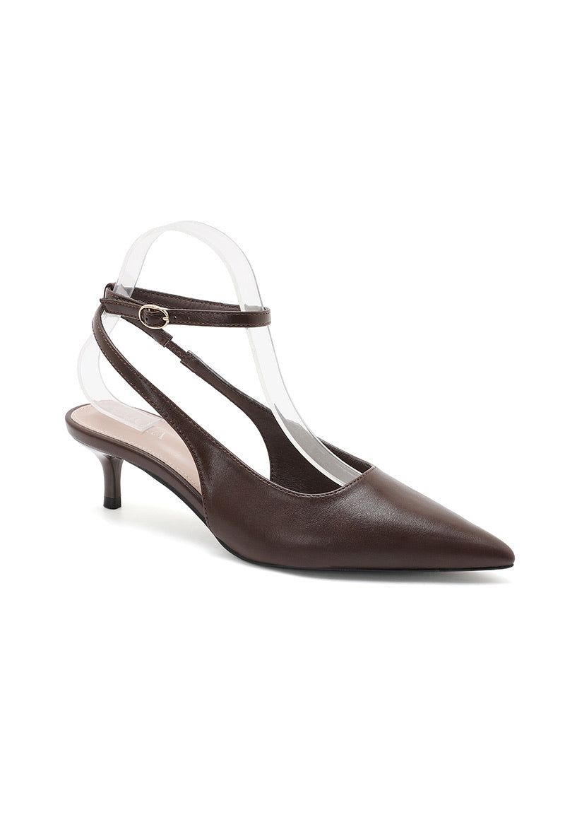 Dolores Pointed- Brown Toe Slingback Kitten Heels