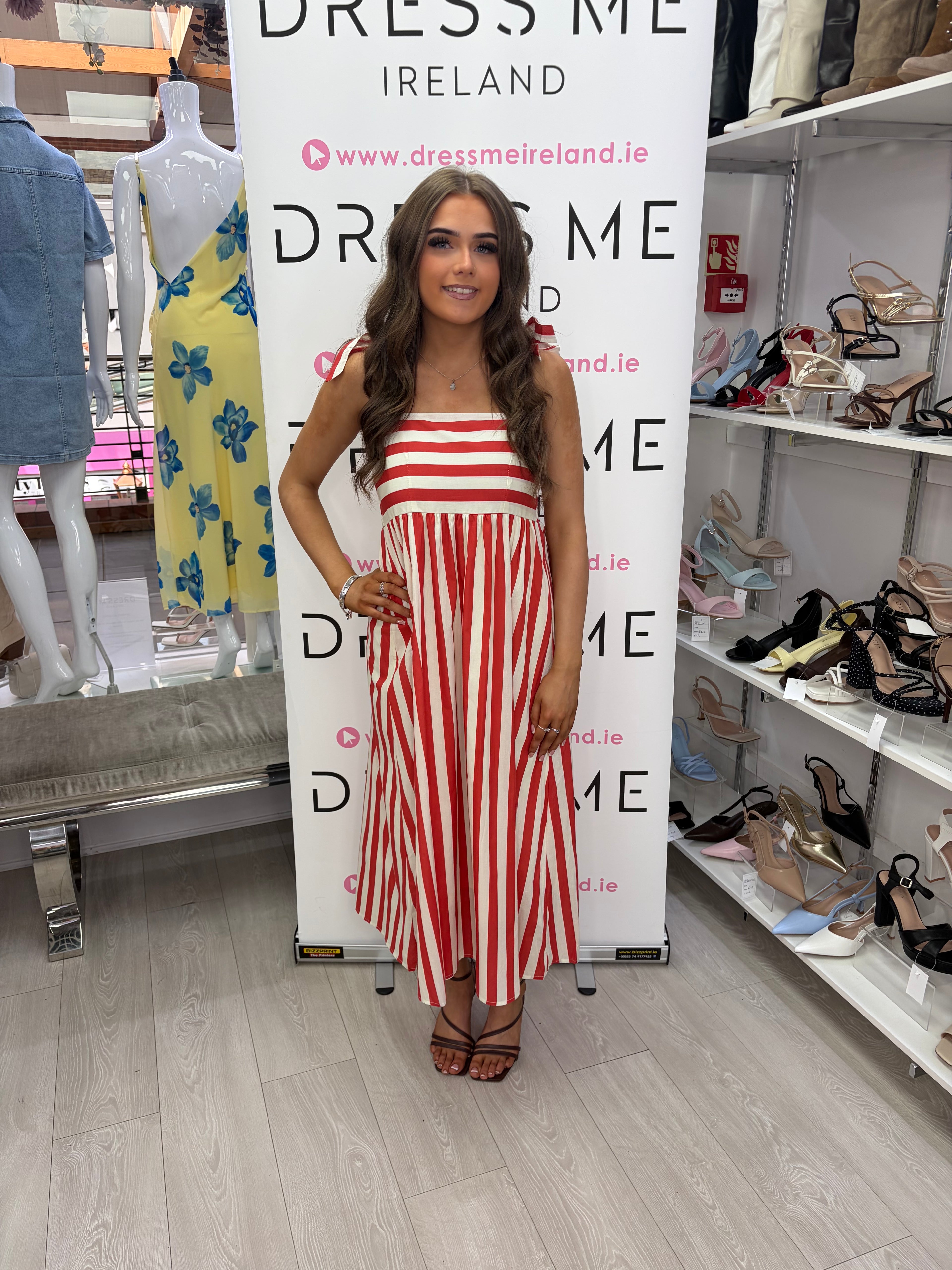 Bree Dress – Red Stripe Tie Strap Midi Dress