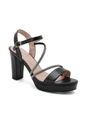 Dani Diamanté Platform Block Heel Sandal - Black