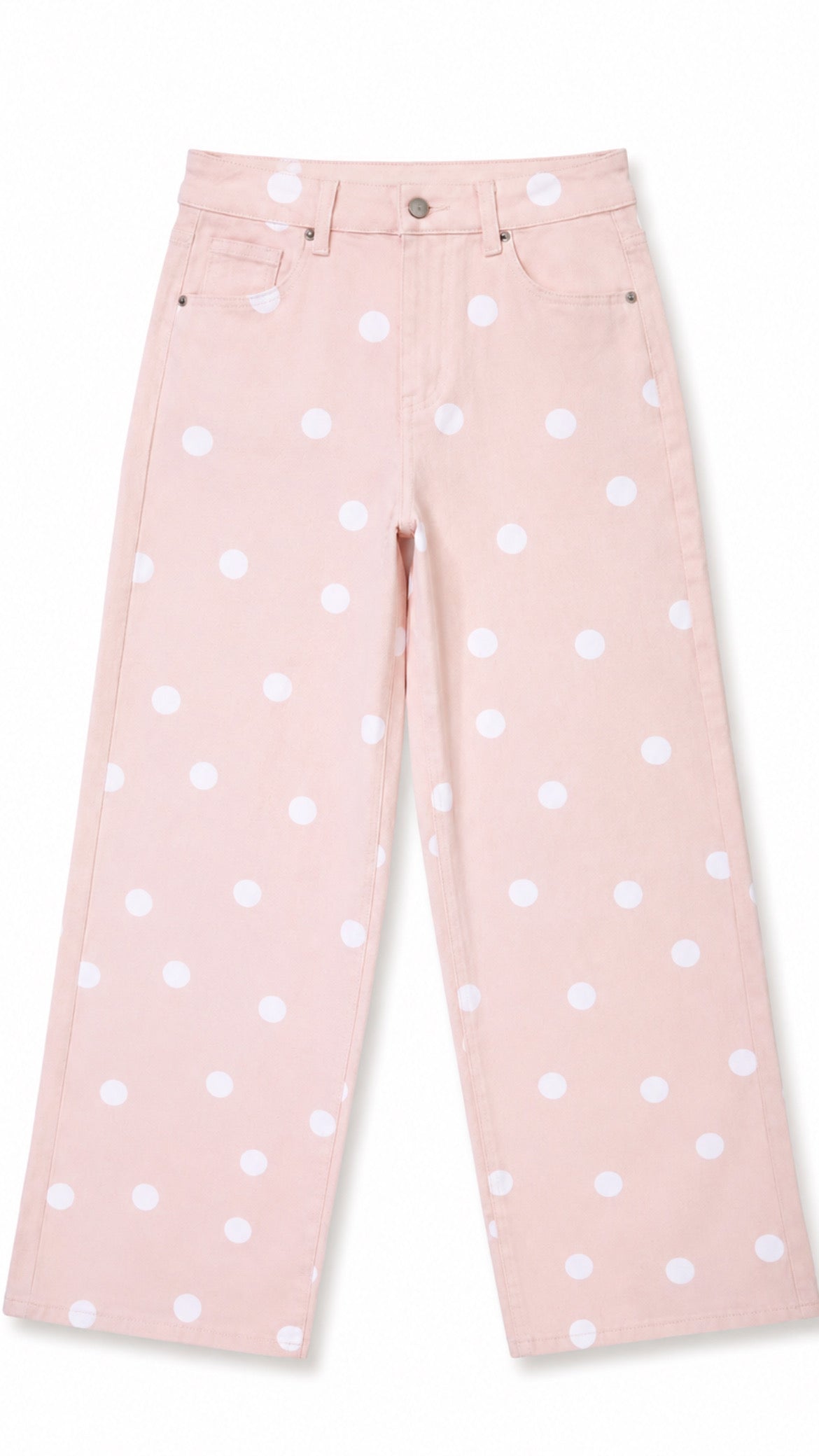 Blush Pink Blake Polka Dot Wide Leg Jeans