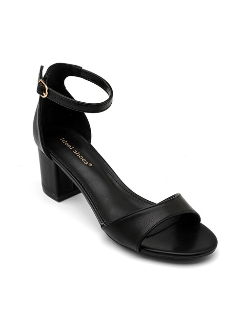 Aoife Ankle Strap Block Heel Sandal - Black