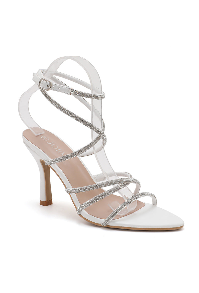 Betty Diamanté Strappy Heeled Sandal - White