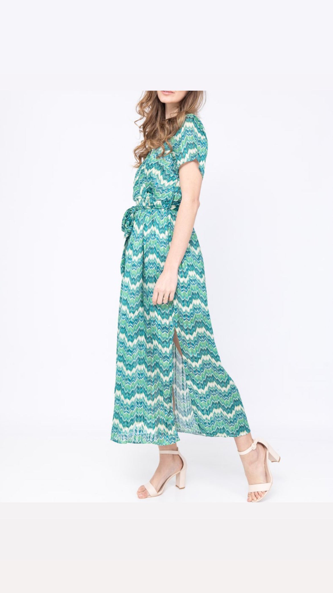 Emily Chevron Print Maxi Dress – Teal & Green