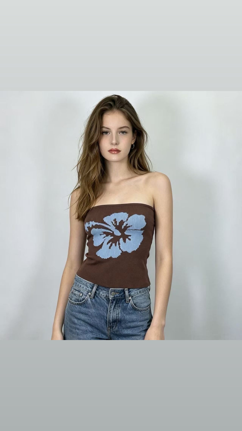 Elodie Floral Knit Tube Top - Blue