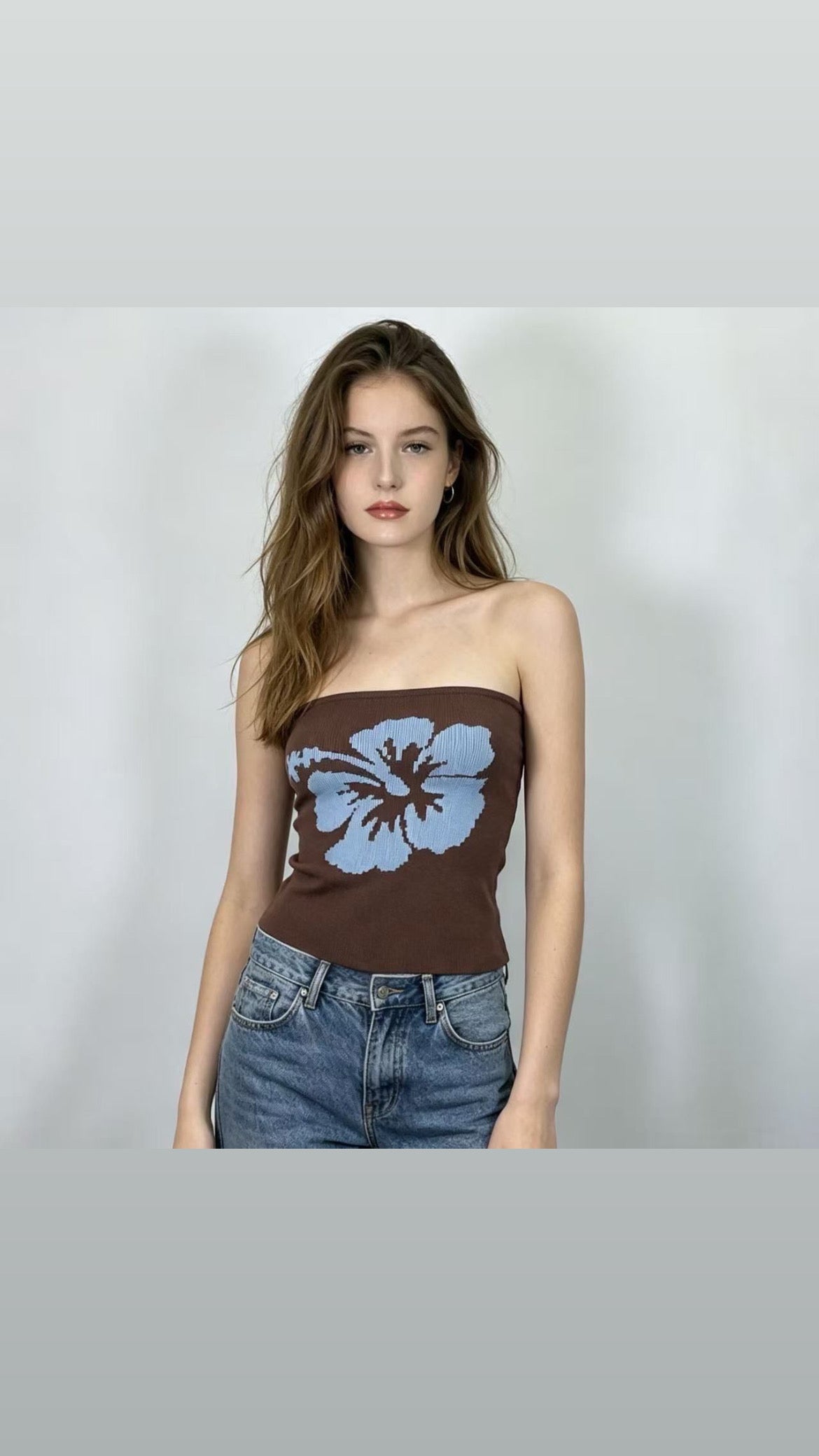 Elodie Floral Knit Tube Top - Blue