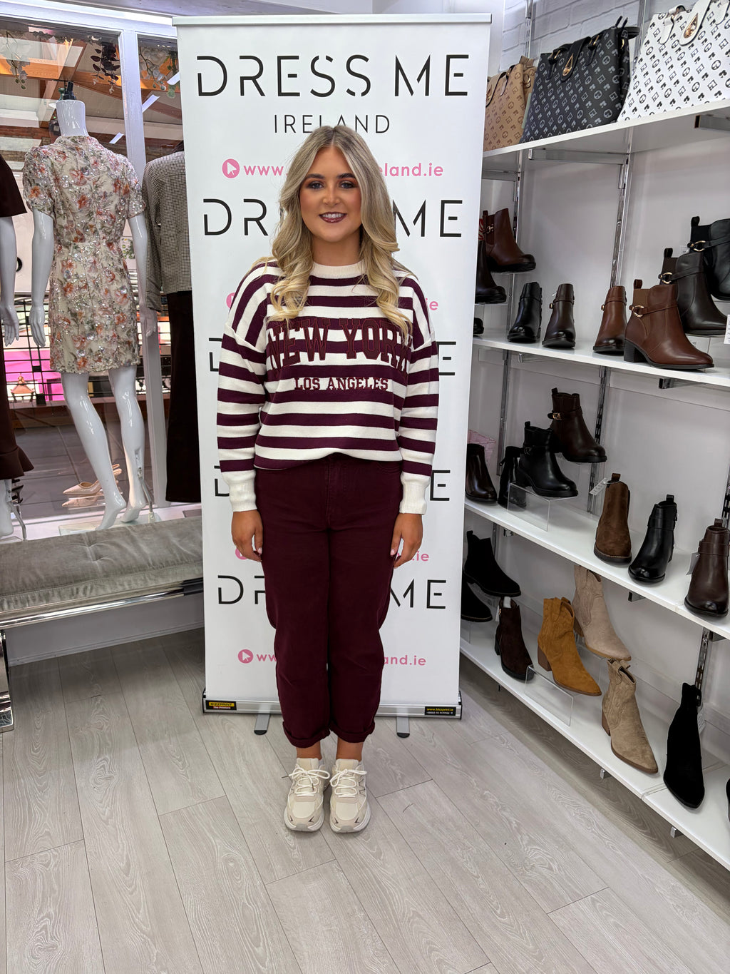 Bella New York Stripe Knit - Burgundy