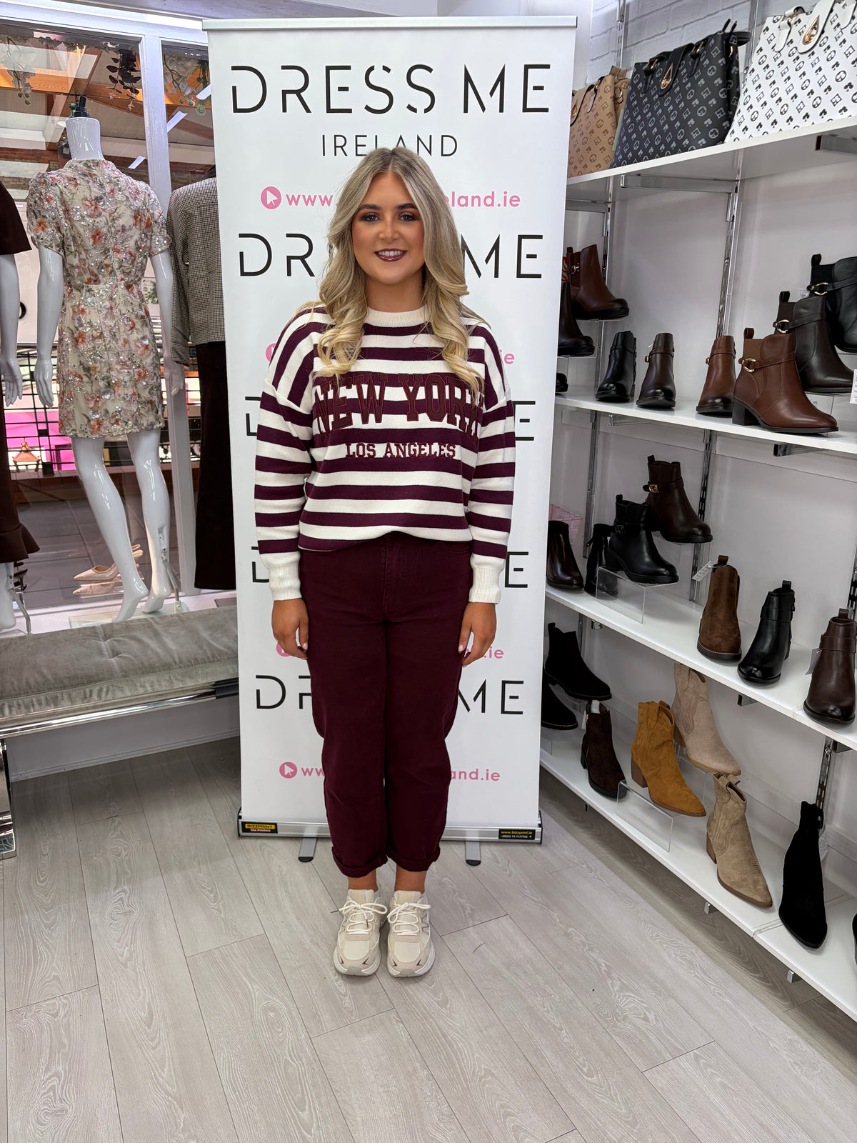 Bella New York Stripe Knit - Burgundy