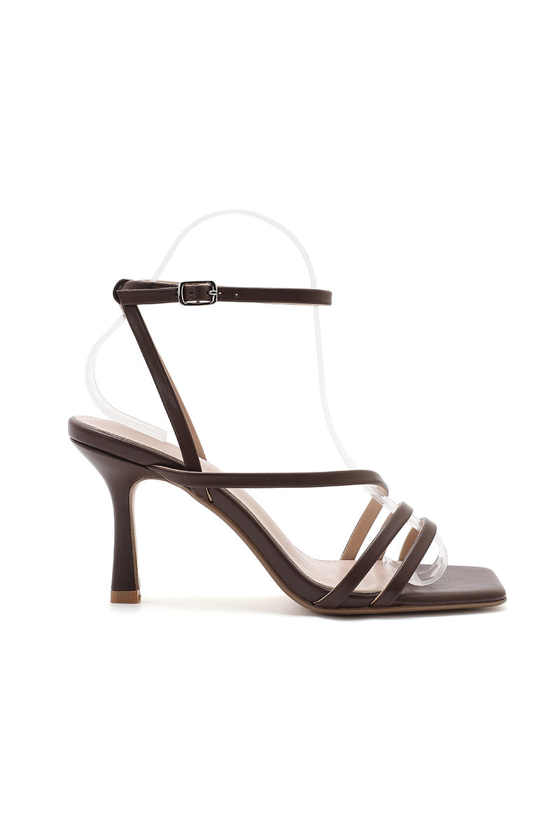 Hope Square-Toe Strappy Heel Sandal- Brown