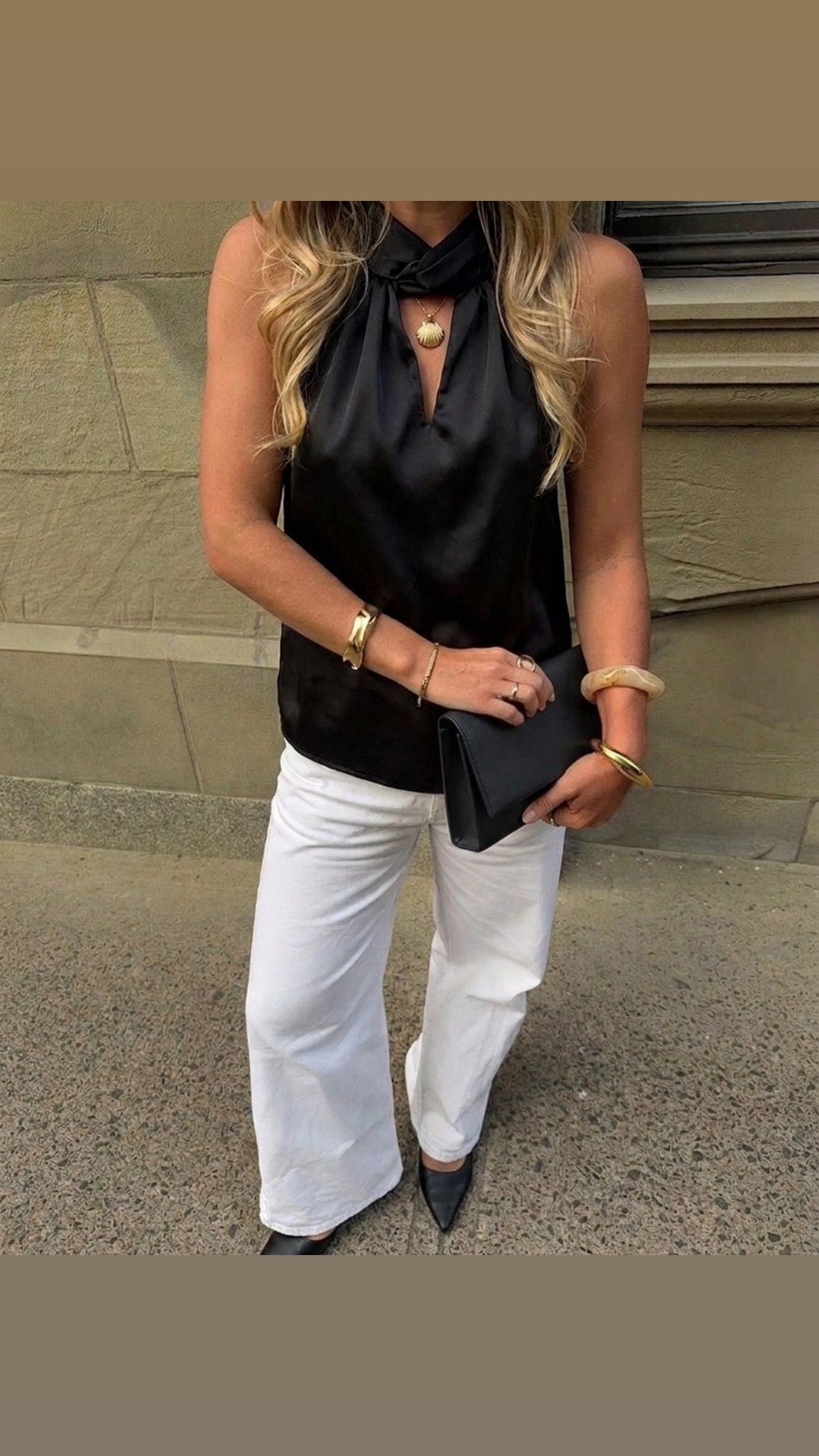 Colleen Satin Neck Tie Top – Black