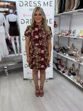 AMI Burgundy Floral Lace Mini Dress