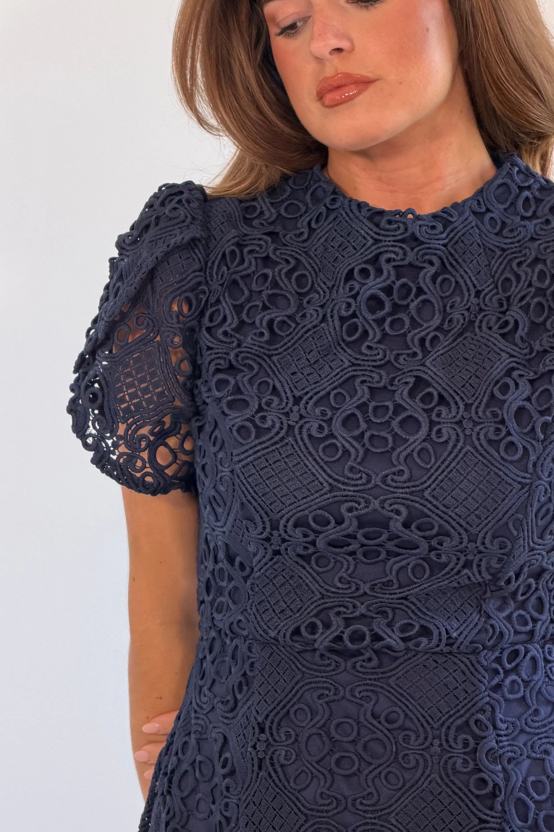 Girl In Mind Ami Navy Embroidered Lace Mini Dress
