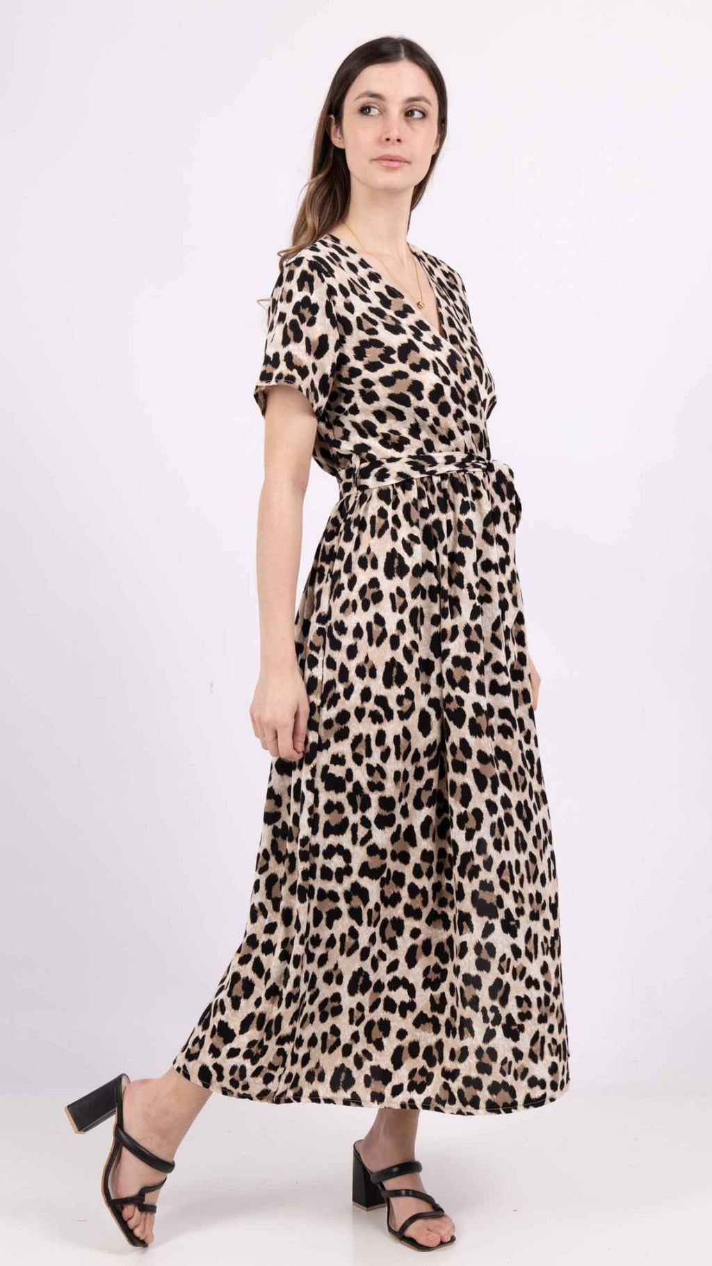 Lydia Leopard Print Wrap Midi Dress