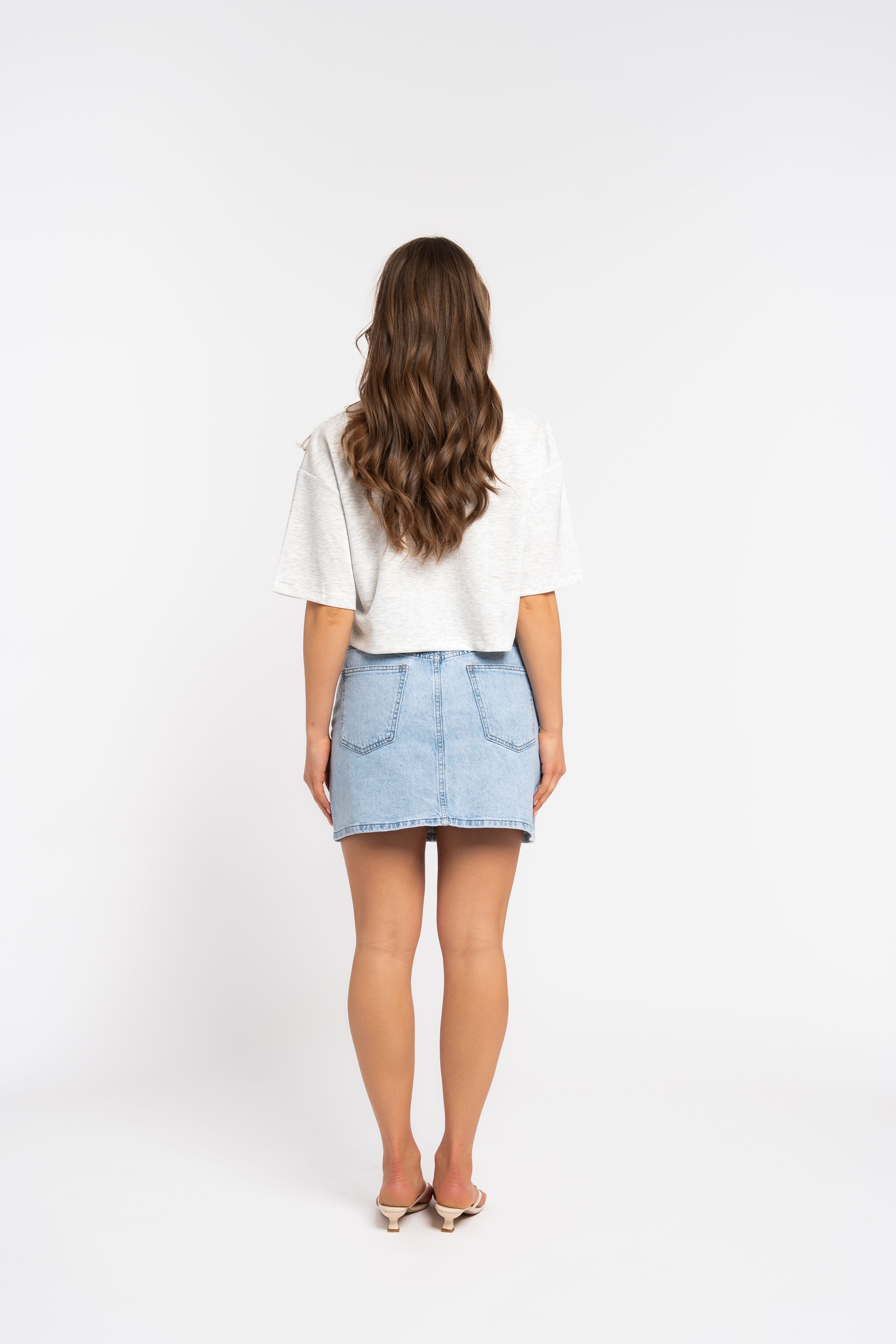 Serena Studded Denim Mini Skirt – Light Wash