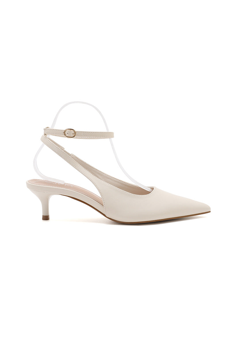 Dolores Pointed- Beige Toe Slingback Kitten Heels