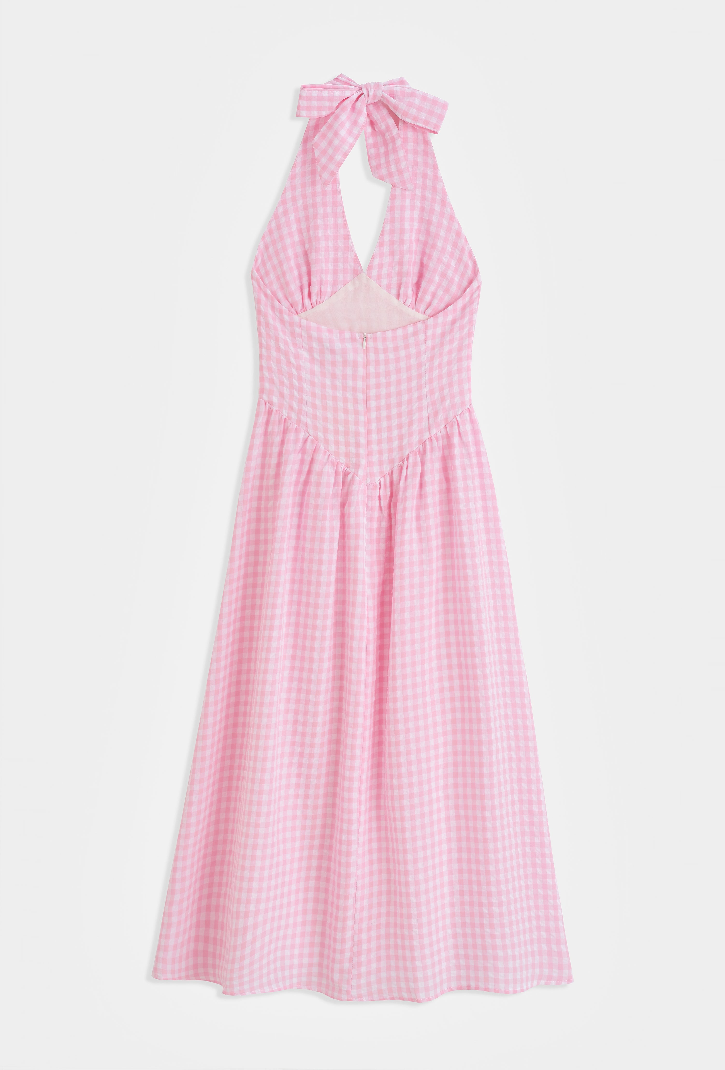 Nova Gingham Halter Neck Midi Dress - Pink