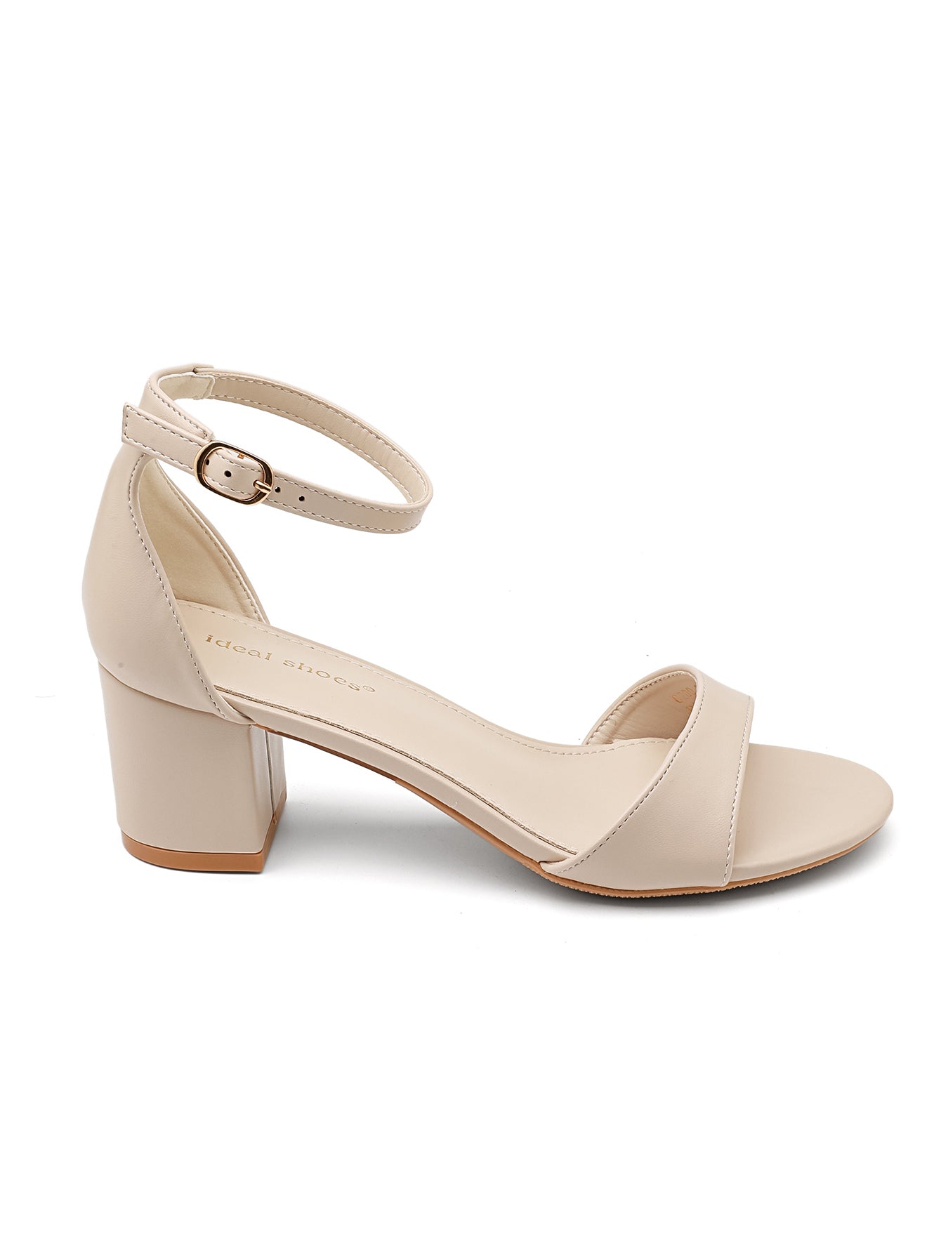 Aoife Ankle Strap Block Heel Sandal - Beige