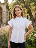 Sofia Shirt – White Stripe Frill Sleeve Blouse