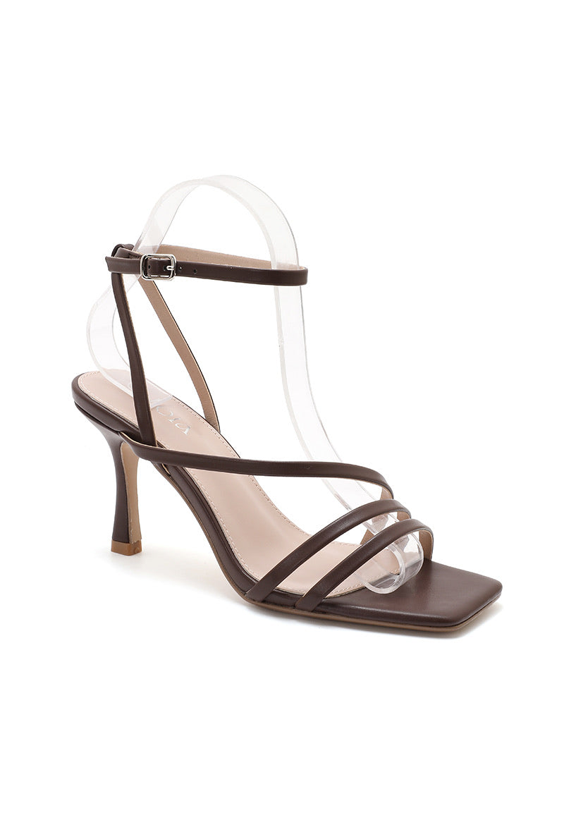 Hope Square-Toe Strappy Heel Sandal- Brown
