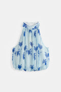 Harper Floral Bubble Hem Top - Blue