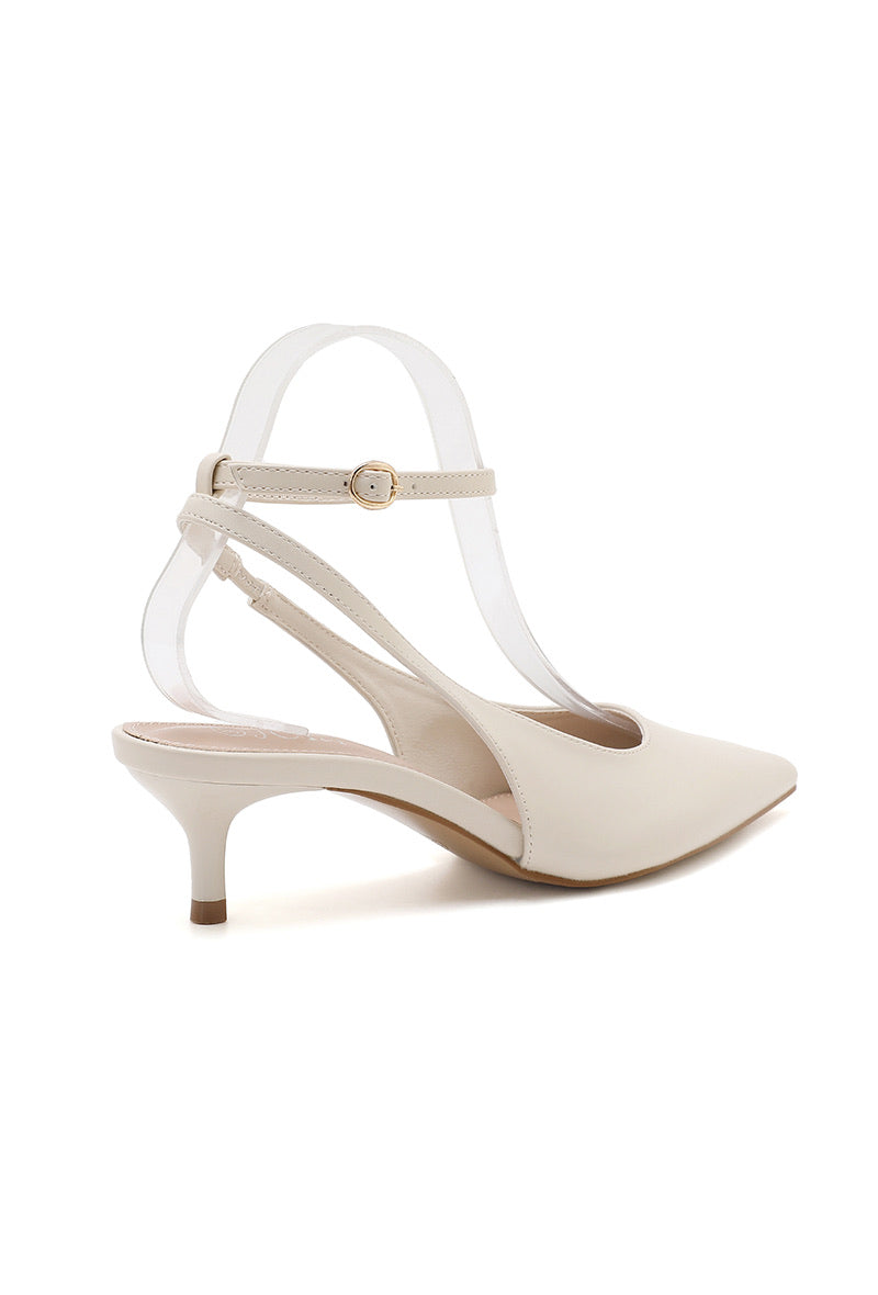 Dolores Pointed- Beige Toe Slingback Kitten Heels