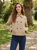 Evie Cropped Double-Breasted Jacket - Beige