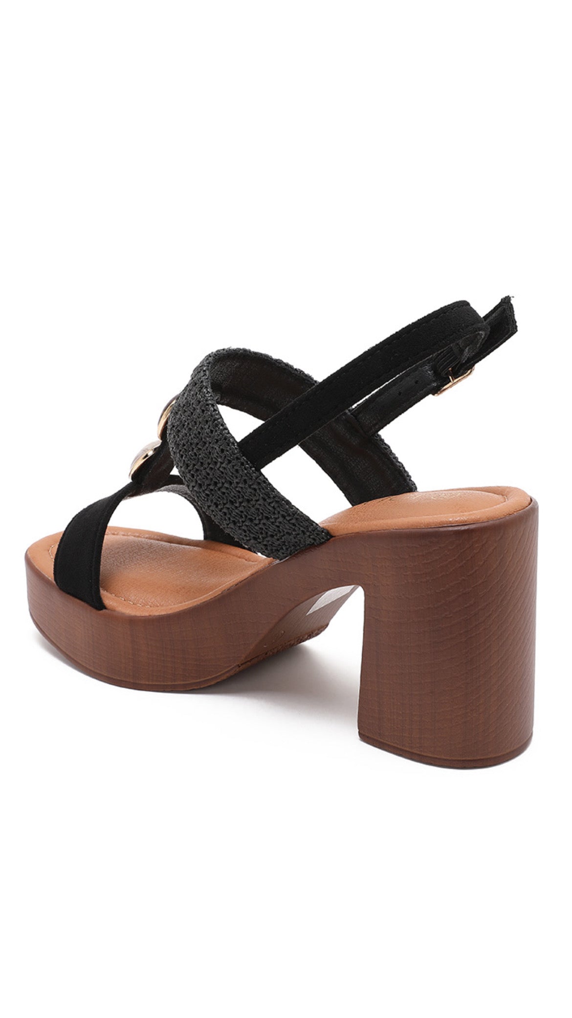 Tina Black Platform Heel – Textured Strap Block Heel Sandal