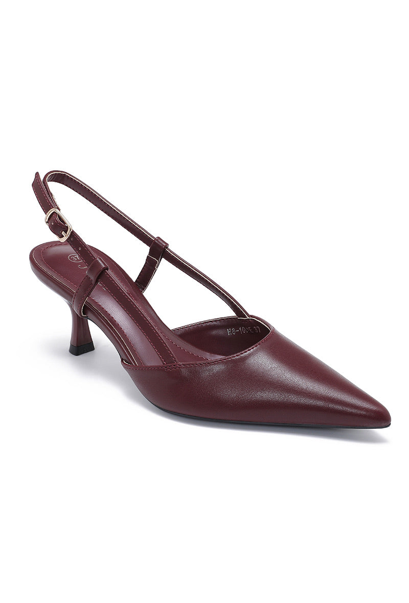 Lara Wine Slingback Heel – Pointed Toe Kitten Heel