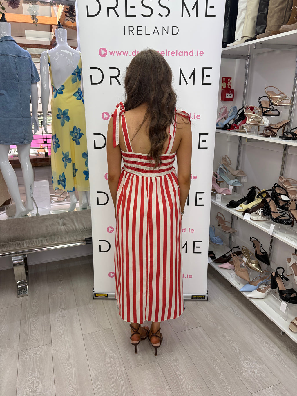 Bree Dress – Red Stripe Tie Strap Midi Dress