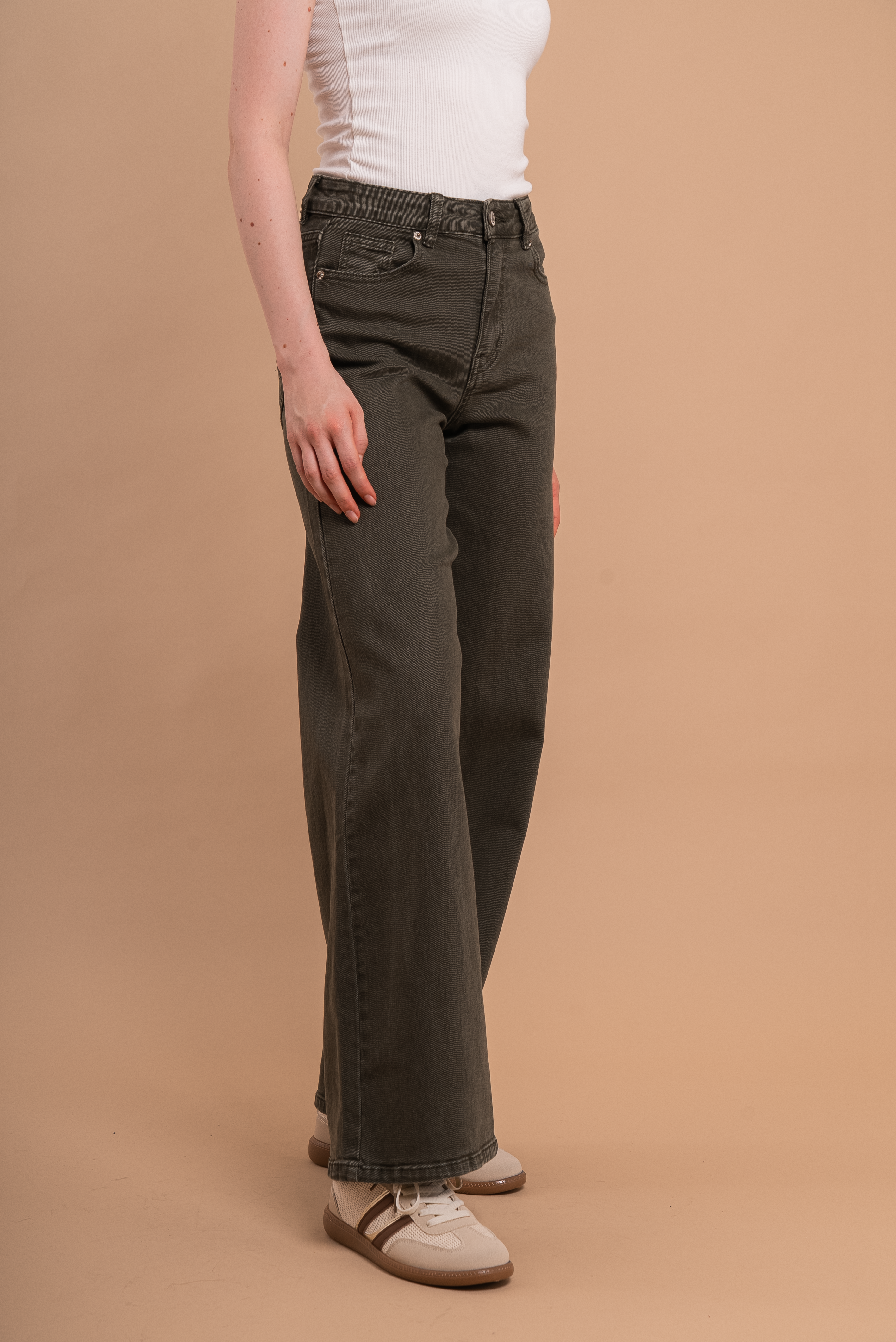 Jenny High Rise Wide Leg Jeans - Khaki