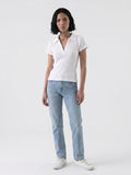 Holly Ribbed Polo Knit Top - White
