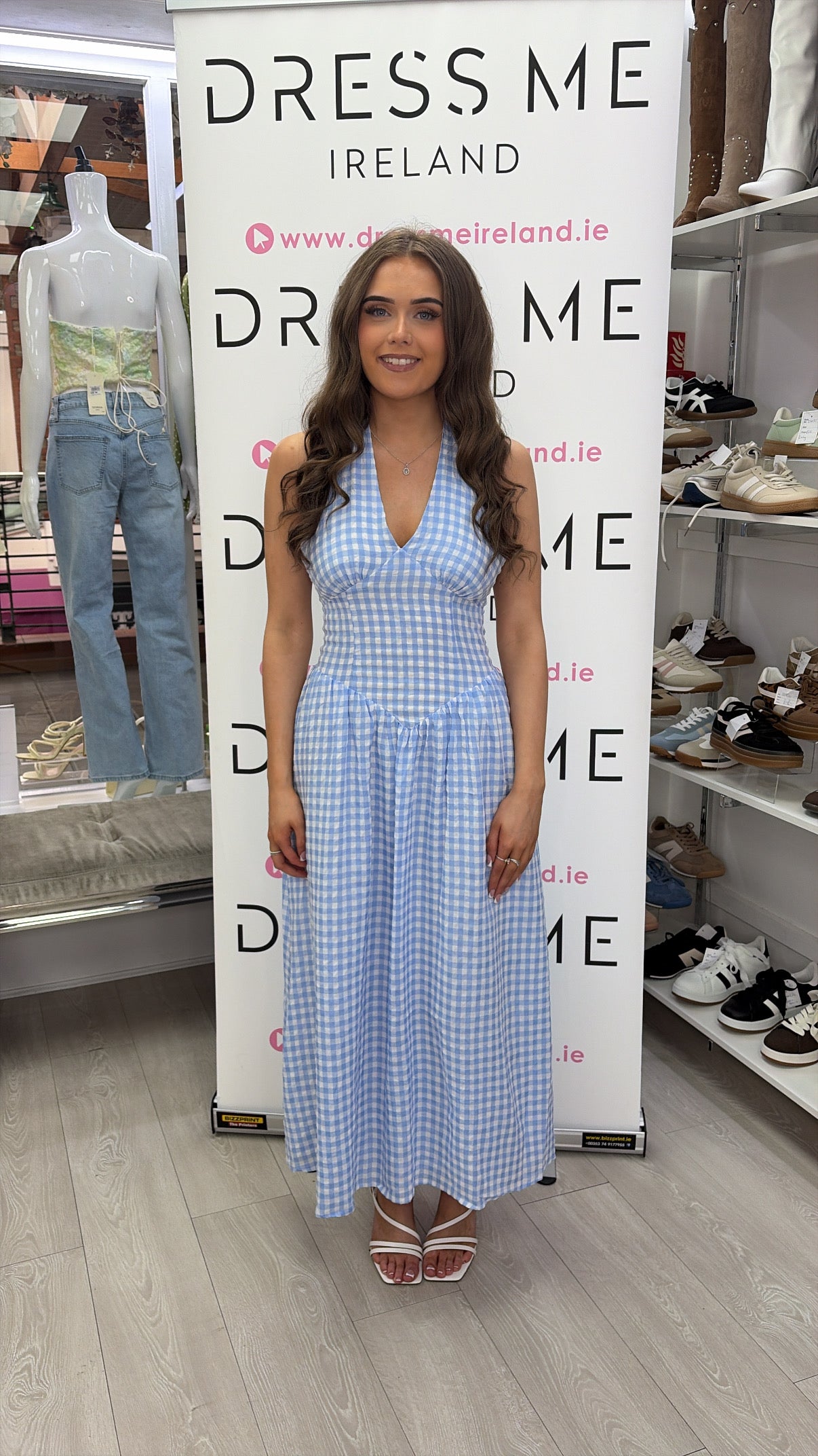 Nova Gingham Halter Neck Midi Dress - Blue