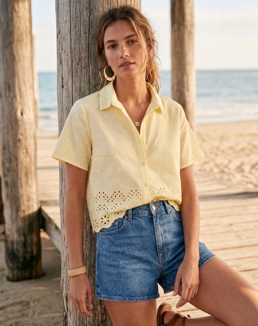 Cleo Lemon Broderie Anglaise Shirt
