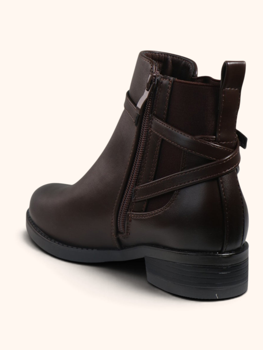 Myra Brown Strap Detail Chelsea Ankle Boots