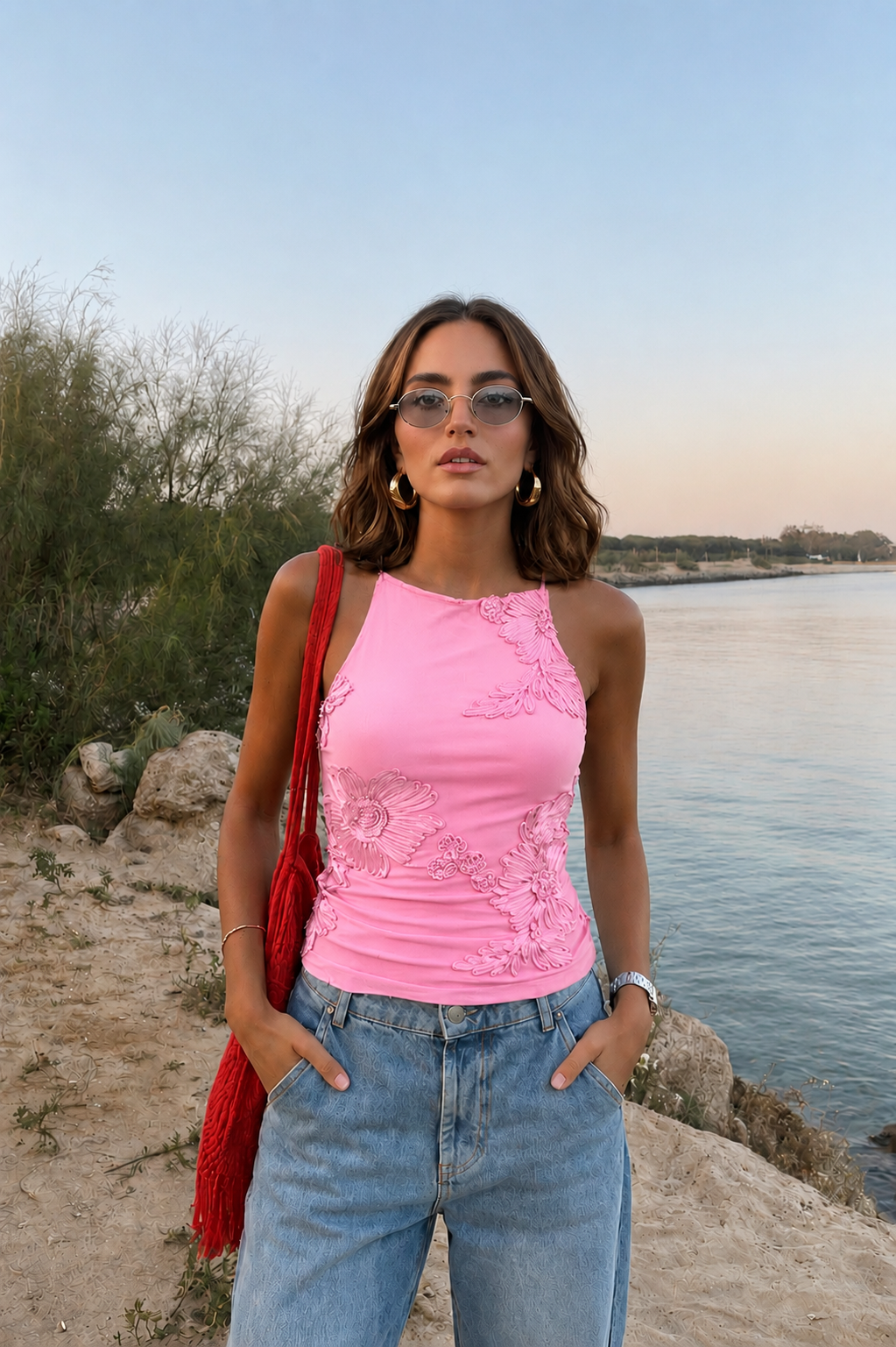 Carly Floral Detail Top – Pink