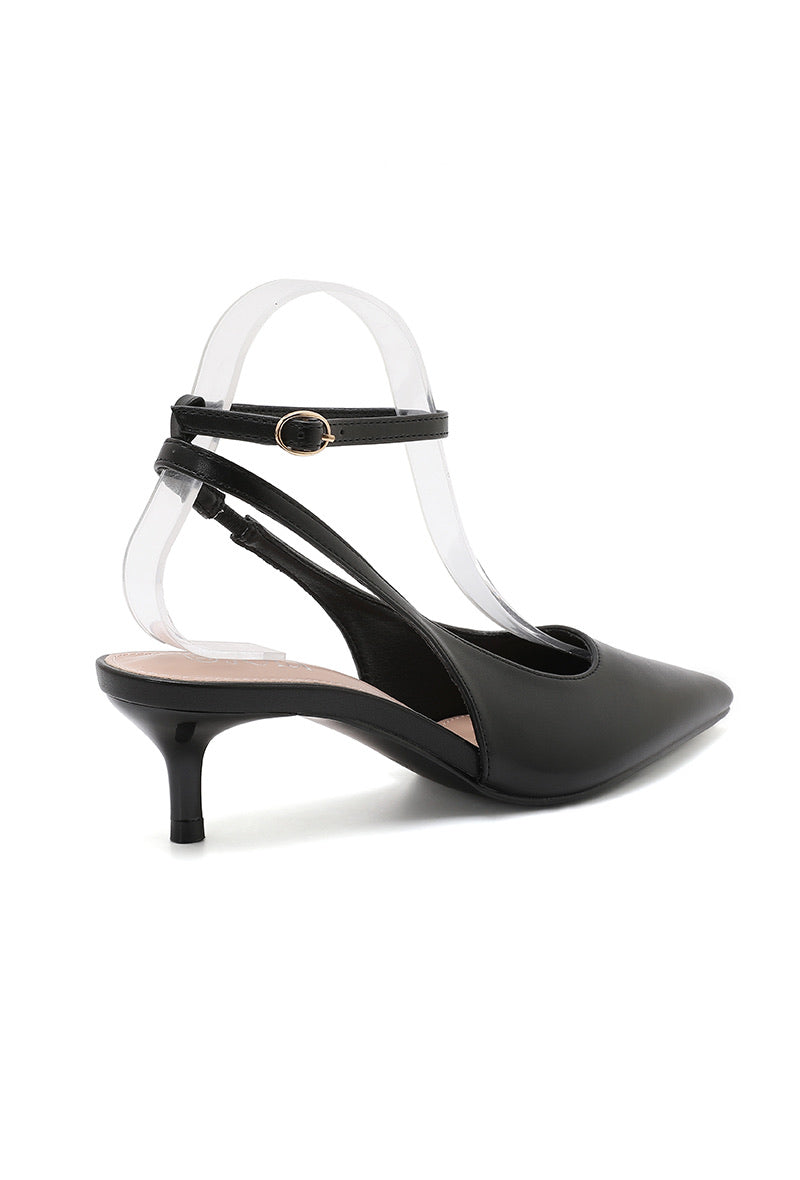 Dolores Pointed- Black Toe Slingback Kitten Heels