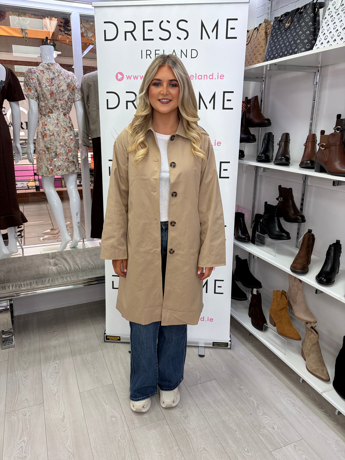 Polly Gingham Detail Trench Coat - Beige