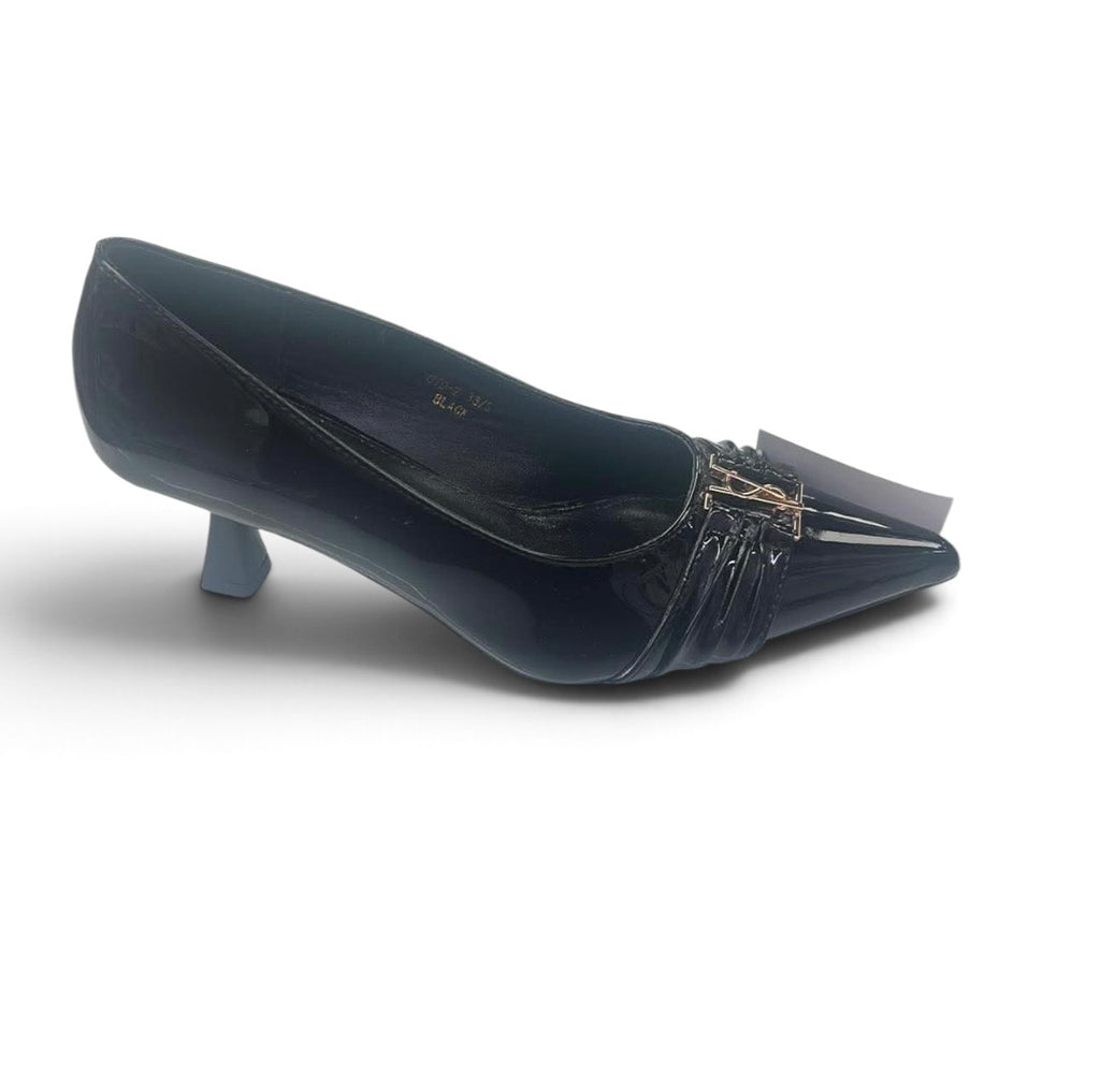 Bridget Black Patent Pointed-Toe Heels