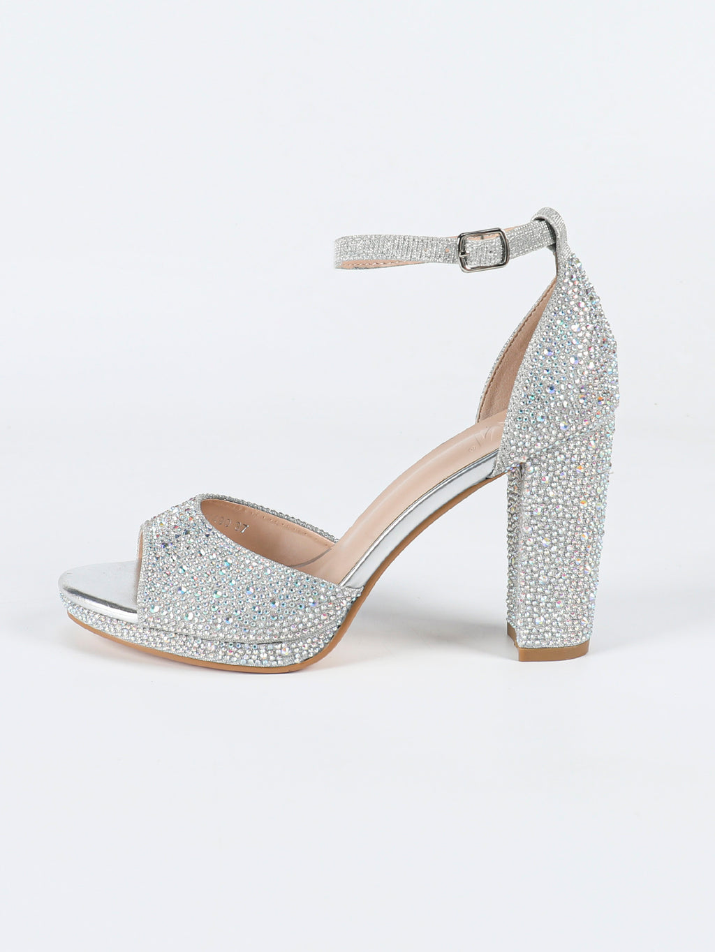 Ziva Silver Women’s Diamante Platform Block Heels