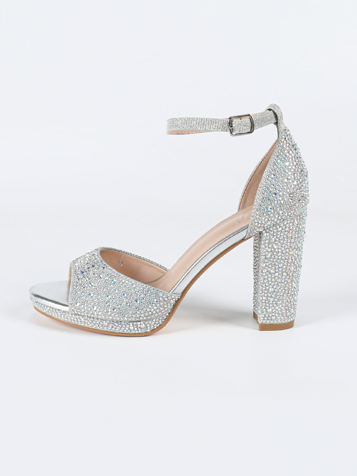 Ziva Silver Women’s Diamante Platform Block Heels