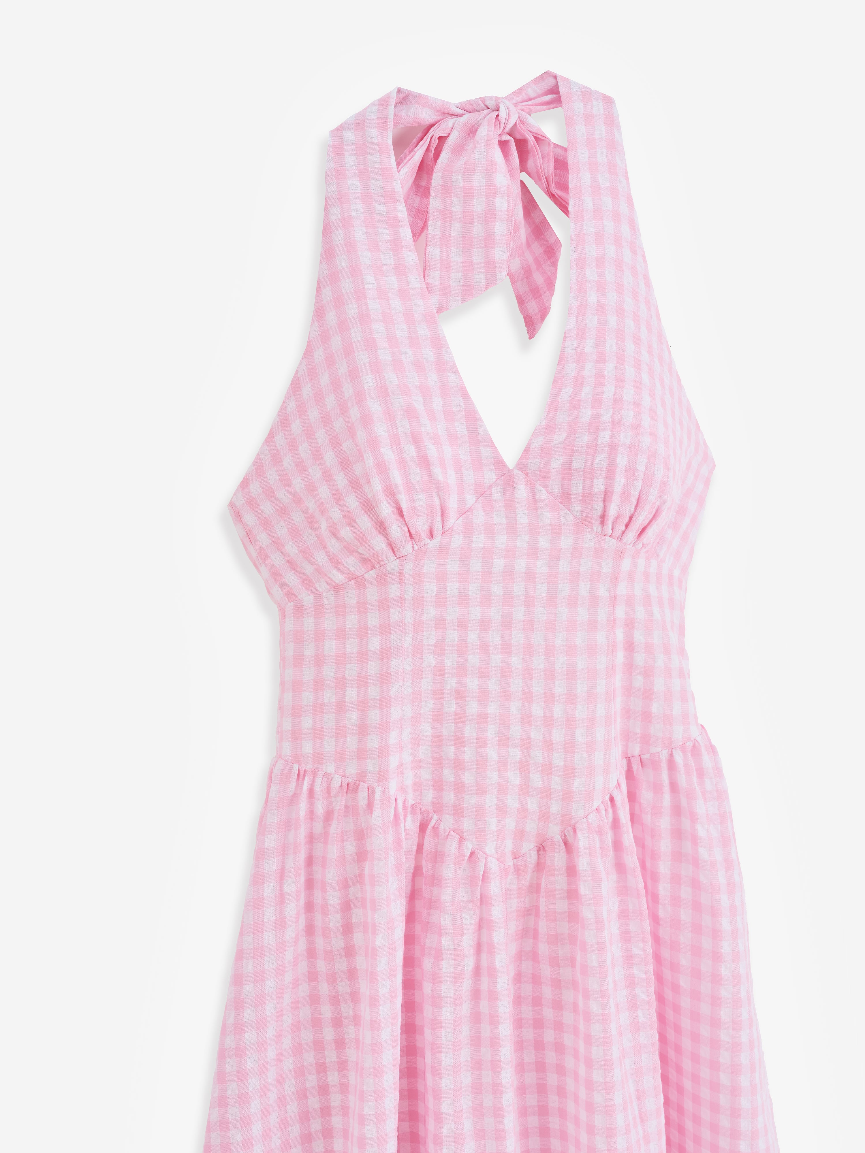 Nova Gingham Halter Neck Midi Dress - Pink