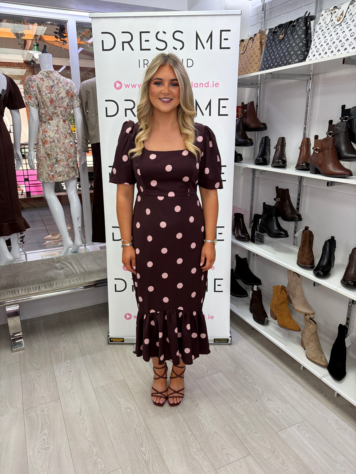 Jennifer Girl in Mind Wine Polka Dot Midi Dress