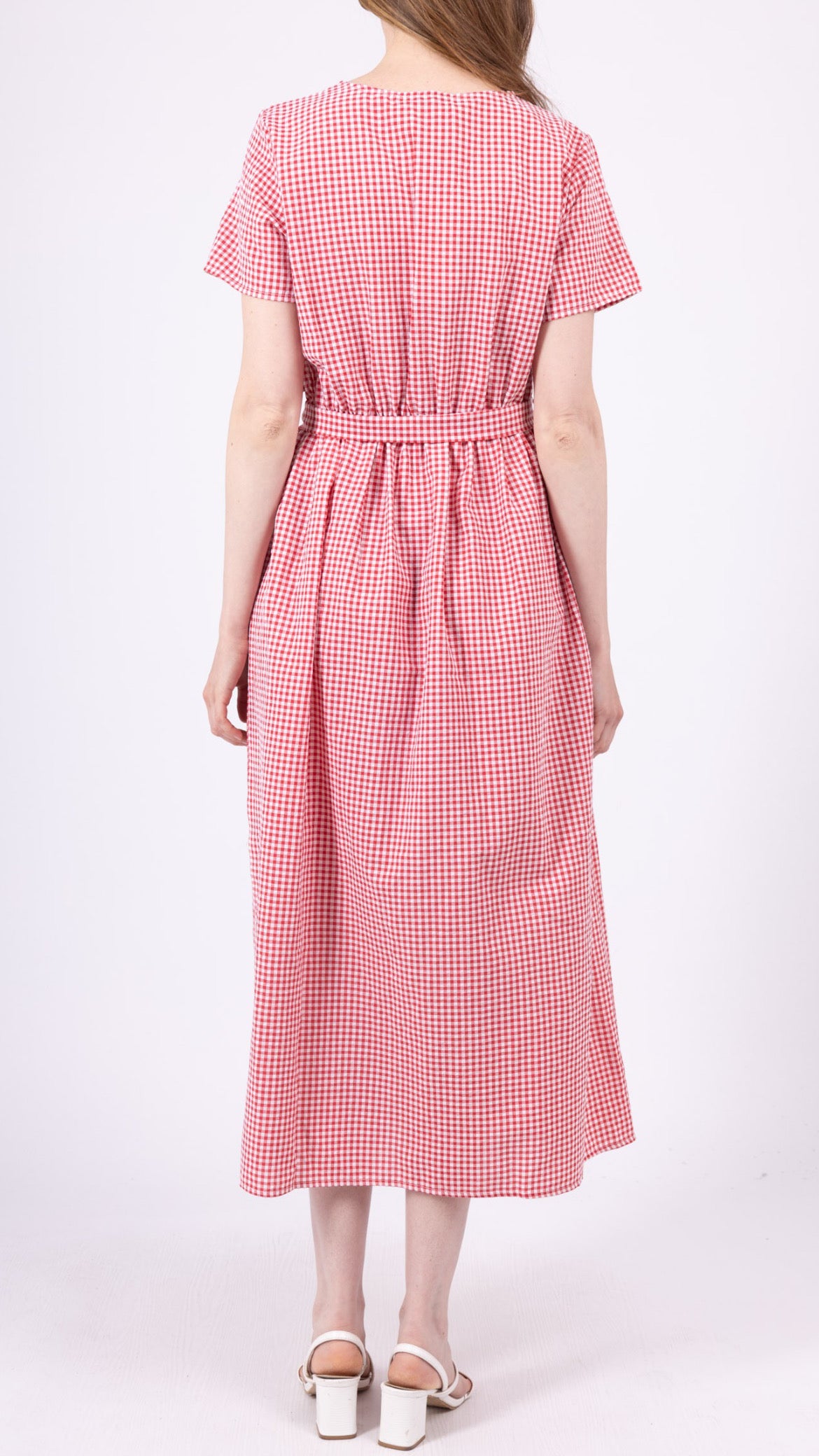 Eabha Red Gingham Wrap Midi Dress