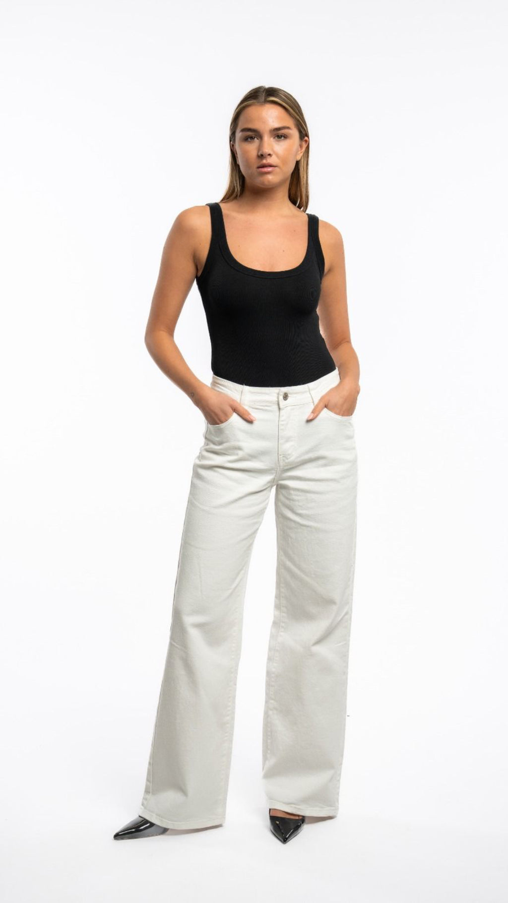 Orlaith Wide-Leg White Jeans High-Waist Fit