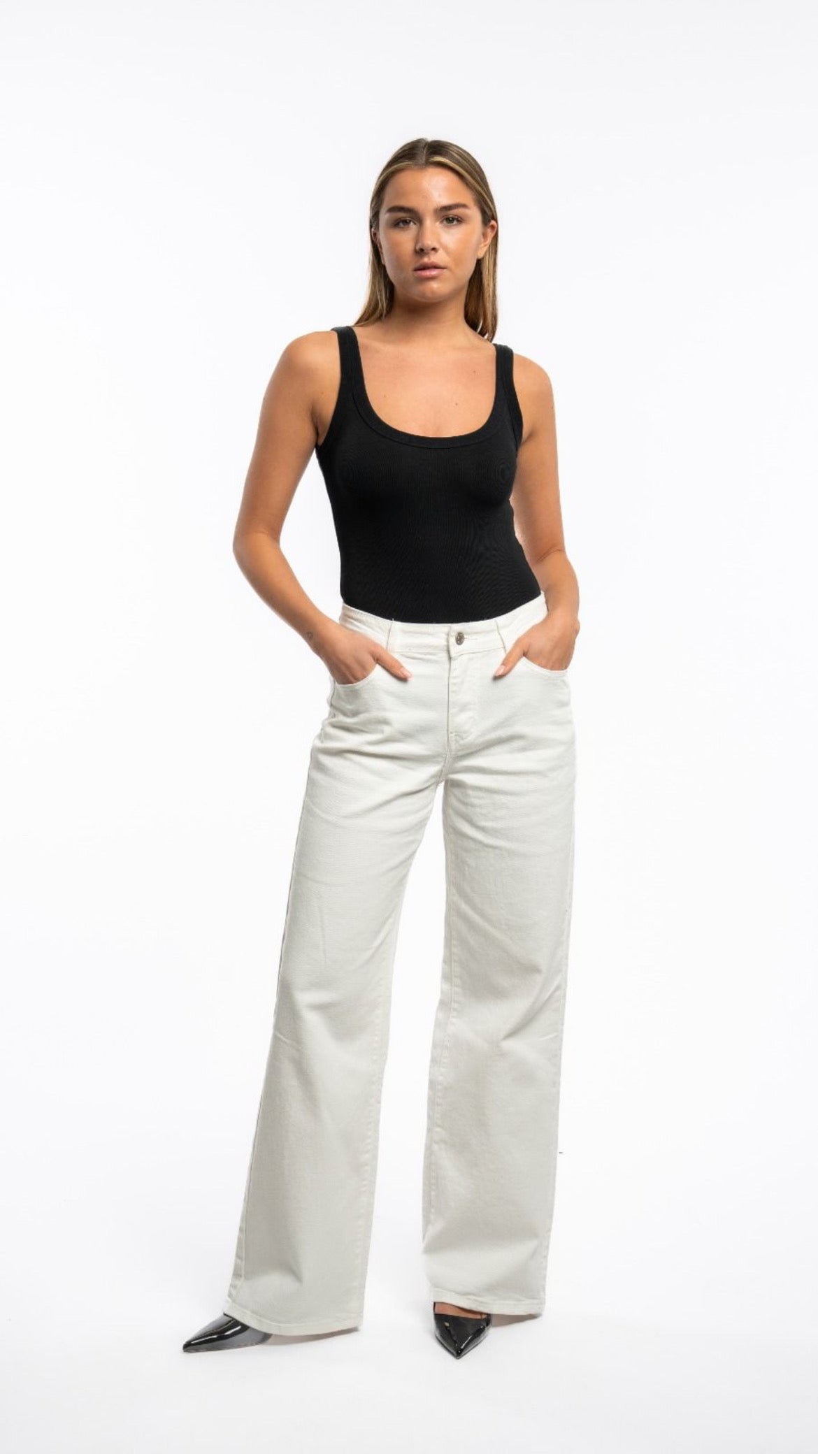 Orlaith Wide-Leg White Jeans High-Waist Fit