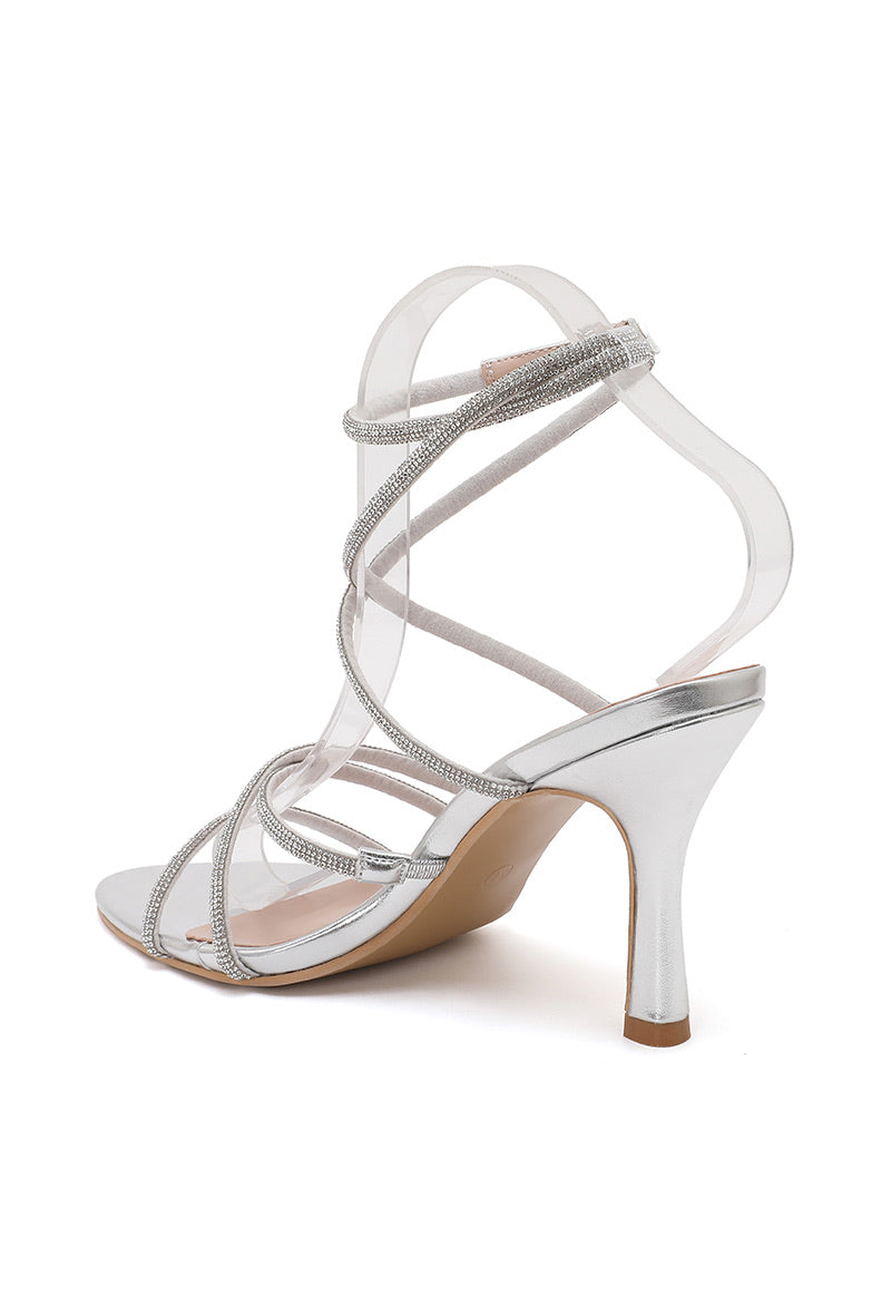Betty Diamanté Strappy Heeled Sandal - Silver
