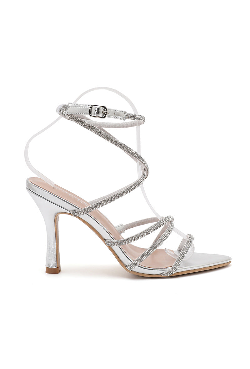 Betty Diamanté Strappy Heeled Sandal - Silver