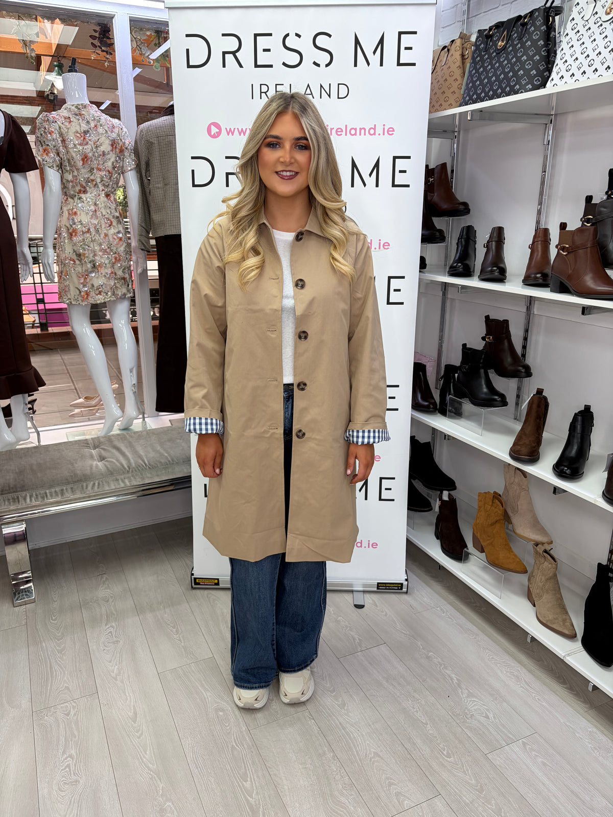 Polly Gingham Detail Trench Coat - Beige