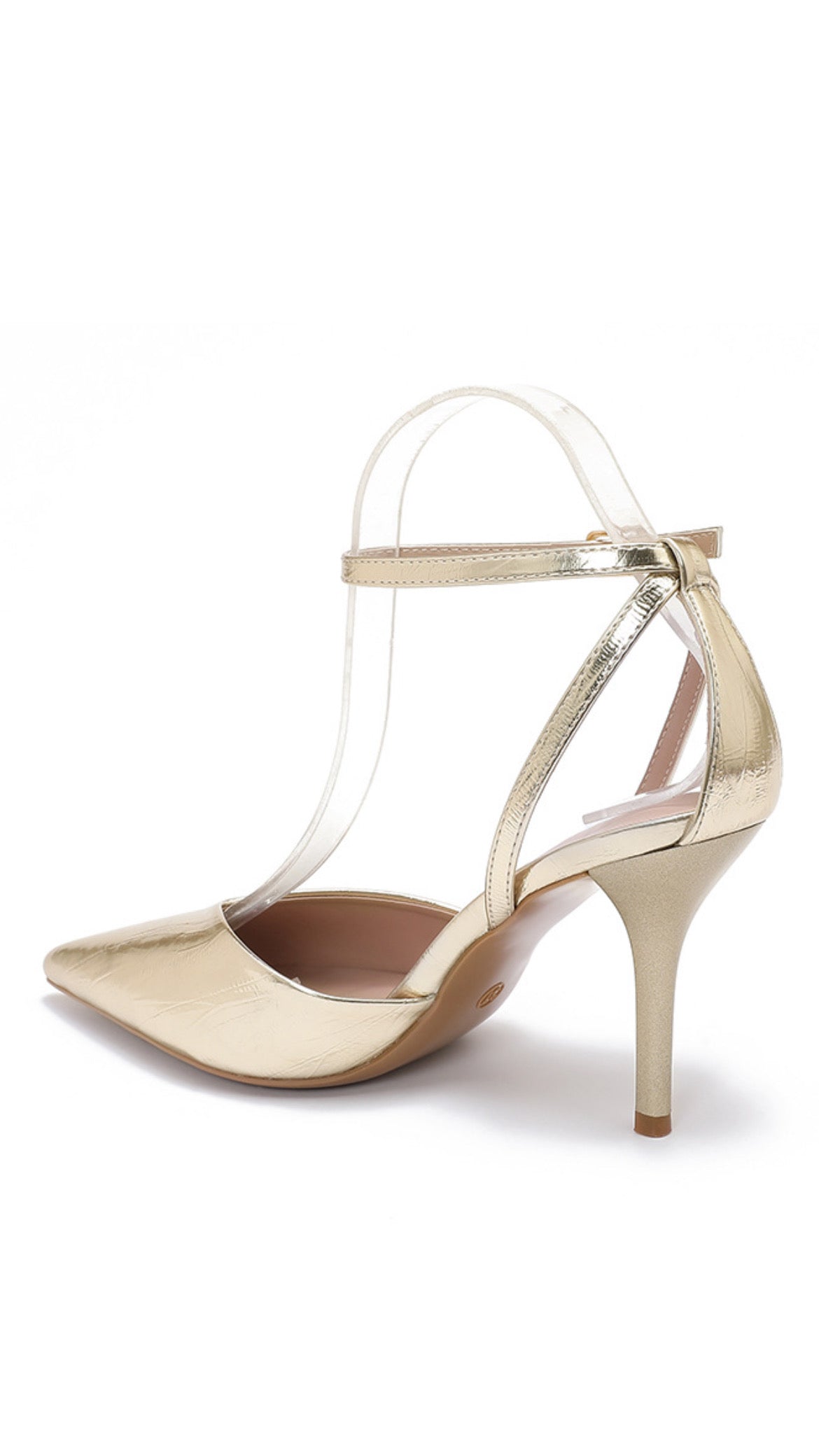 Hannah Gold Strappy Heel – Elegant Pointed Toe Stiletto