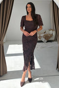 Heidi Girl in Mind Brown Lace Midi Dress