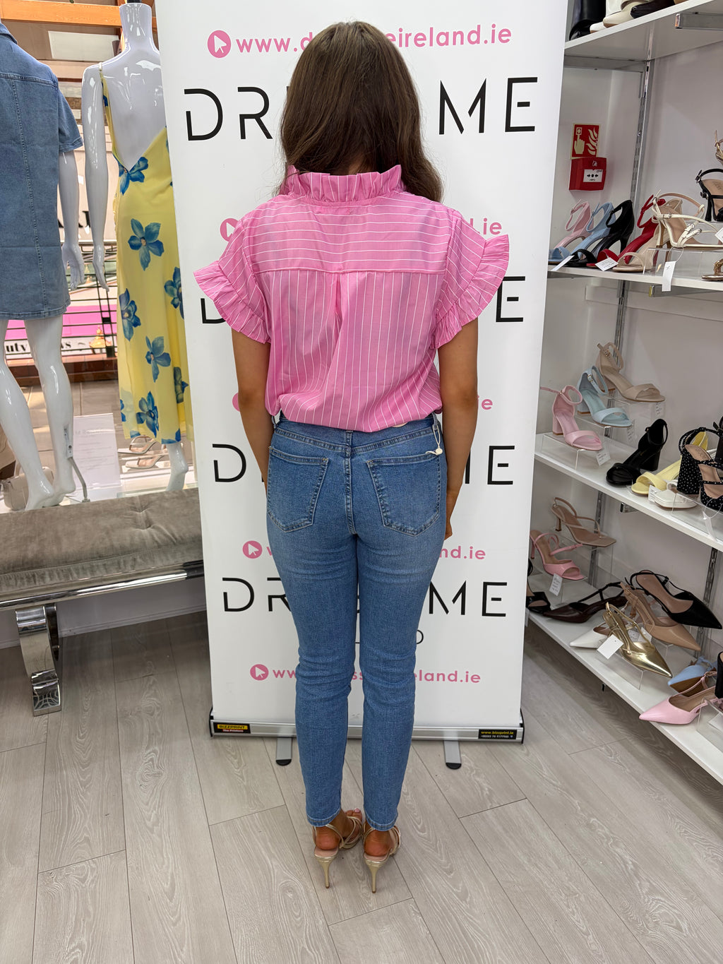 Sofia Shirt – Pink Stripe Frill Sleeve Blouse